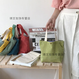 途尊（kingtrip）女士手提包ins日系灯芯绒糖果色便当包女可爱手提便当袋上班带饭 浅绿