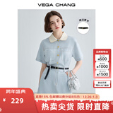 法式茶歇连衣裙女2025年夏款高级感气质显瘦赫本风长裙 baby蓝（短款） S