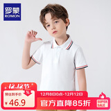 罗蒙男童短袖polo衫校园服饰春夏T恤女童班服 条纹白色短袖POLO衫150