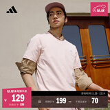 adidas情侣休闲纯棉上衣圆领短袖T恤男女夏季阿迪达斯官方轻运动 粉色 XL