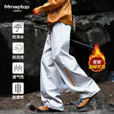 MMOPTOP户外软壳冲锋裤男冬季加绒机能撞色工装登山长裤MXXK115JR灰XL