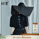 日着原创设计女装2024夏季新款简约短袖上衣残月植绒印花T恤 客路黑 XL