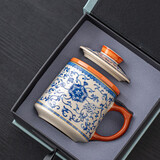 八千行茶杯男士泡茶专用青花陶瓷汝窑办公室茶杯茶水分离送父亲生日礼物