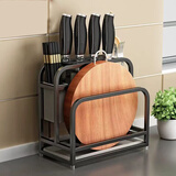 余佳乐居不锈钢厨房置物架 多功能筷子筒菜刀砧板架 厨房用品调料收纳架 黑色+筷子笼+挂钩