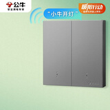 公牛（BULL）智能开关 语音/手动控制 无需联网 二位遥控开关 灰色GTQ212