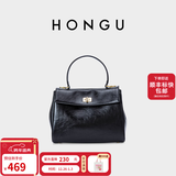 红谷包包女新款头层牛皮单肩斜挎包软牛皮手提包新年礼物 漆黑