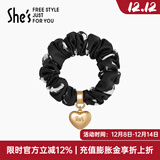 She's茜子发饰心形发圈大肠圈头花头绳马尾皮筋绑头发绳头饰生日礼物女 印花黑G1（配件升级款）