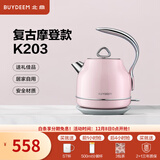 北鼎（Buydeem）电热水壶 家用烧水壶热水壶 304不锈钢烧水器 精铸铝合金把手 小型电水壶煮水壶 1.2L 【蜜桃粉】K203|304不锈钢