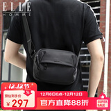 ELLE HOMME男士单肩包 潮流轻便帆布斜挎包 防泼水休闲手机包男包08331黑色生日礼物送男友