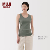 MUJI女式 弹力罗纹编织背心 上衣内搭打底 25年夏季女装 BB2ROA5S 烟熏绿色 S (155/80A)