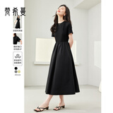 梵希蔓简约通勤黑色短袖连衣裙女2025年夏季新款收腰显瘦小黑裙子 M6986 黑色 XL