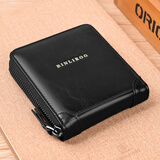 斌利袋鼠男士钱包短款防盗刷软皮拉链钱夹男复古质感时尚多功能驾驶证卡包 黑色W98