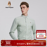 暇步士（Hush Puppies）男装秋纯色刺绣休闲长袖衬衫 024浅绿2 XL