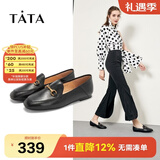 他她（TATA）方头乐福鞋女休闲平底一脚蹬小皮鞋女单鞋春秋款FLC22AM4 黑色 35