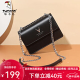 啄木鸟（TUCANO）包包女款2025年牛皮时尚单肩斜挎包女链条包元旦礼物 黑色银鹿【实用生日礼物送女友】
