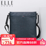 ELLE HOMME 商务男士单肩包 头层牛皮时尚斜挎包大容量竖款男包01941蓝色生日礼物送男友