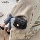 viney斜挎包包女包牛皮链条包轻奢单肩包生日母亲节礼物实用送妈妈 【黑色】高档品牌小方包