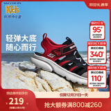 Skechers斯凯奇儿童包头凉鞋男童鞋夏季轻质防滑女大童大头沙滩鞋302969L 黑色/红色/BKRD 32