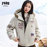 F426【赵露思同款】冬季新款美式复古连帽毛领派克棉服 灰白色 M