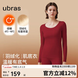 ubras新柔暖羽绒化肌底衣套装女保暖秋衣秋裤情侣打底倍暖-丝绒红M