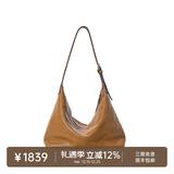 裘真圣诞礼物【明星推荐】经典hobo包植鞣牛皮腋下通勤休闲饺子女包 大象灰-大号 小包/大包