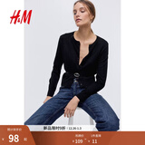 H&M女装毛针织衫冬季慵懒风休闲打底衫短款开衫薄款外套0579541 黑色001 XS 155/80