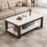 富禾茶几客厅家用茶桌钢化玻璃茶台仿岩板大理石茶几轻奢沙发边几桌子 亏本跑量【加粗钢架】白大理石纹色100cm