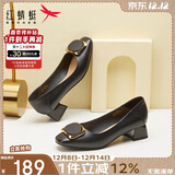 红蜻蜓秋冬女士粗跟小香风皮鞋职业通勤妈妈鞋高跟鞋WFB31540 黑色 35