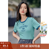 茵曼（INMAN）潮趣印花女装圆领短袖T恤修身显瘦套头短款2025夏季新款上衣 天蓝色 -18525987 M