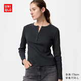 优衣库女装罗纹亨利领T恤/长袖修身短款内搭打底479591 487908 479591/09黑色 L