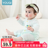 优奇婴儿衣服夏季薄款纯棉连体衣新生幼儿睡衣宝宝纱布哈衣夏装空调服 纯棉款【闭档】水绿 59cm