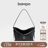 半坡饰族（bampo）新款包包小绵绵头层牛皮手抓纹小包时尚高级感女包单肩斜挎包元旦 墨碳黑