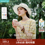 茵曼（INMAN）索罗纳凉感条纹短袖t恤女装轻薄2025夏季新款针织衫上衣 黄色 L