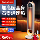 美的（Midea）石墨烯电热取暖器家用 智能语音暖风机 全屋升温大面积电暖气快热炉节能省电浴室烤火炉A 杏色【加高款806mm+语音控制+夜灯】