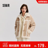 森马（Semir）外套女牛角扣翻领宽松文艺2024冬季仿麂皮仿兔毛夹克109724108011