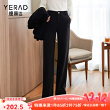 娅丽达仿毛呢阔腿裤女2025冬新款小个子休闲黑色西装裤米色直筒裤 黑色(A0) 27