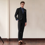 吉约蒙（G·MONS）西服套装男士商务抗皱易打理休闲西装套装结婚新郎职业正装西装 黑色B版【上衣+裤子】C0020 50