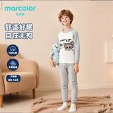 马卡乐纯棉婴幼儿童秋衣秋裤套装睡衣保暖家居服 米灰色萌趣小狼 120