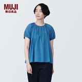 MUJI 女式 强捻短袖罩衫女装衬衫衬衣内搭夏季款纯棉全棉上衣BC2J8C4S 蓝色 L 165/88A