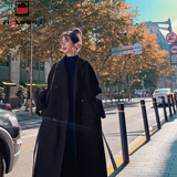 AEMAPE毛呢大衣女2026春秋新款轻熟粉外套女装显瘦过膝中长款呢子上衣女 黑色  M _建议90-110斤