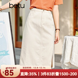 betu百图女装牛仔半身裙高腰A字修身包臀女式中长款裙子2107T46 杏色 M