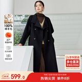 尚都比拉中长款100%羊毛大衣女冬季宽松呢子双面毛呢外套 黑色 S 