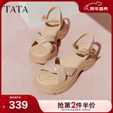 他她（TATA）凉鞋女鞋2025秋季新款休闲厚底法式气质时装凉鞋女 杏色 36