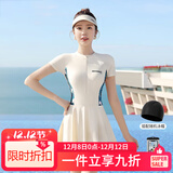 梵迪拉（F.DYRAA）泳衣女士游泳馆学生显瘦连体遮肚显瘦保守游泳三件套13034白色L