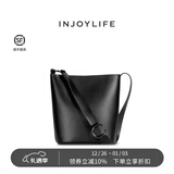 INJOYLIFE水桶包简约通勤节日礼物妈妈女包大容量百搭单肩包包 黑色