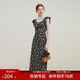 范思蓝恩23FS12695韩系荷叶边减龄连衣裙女夏季新款吊带裙子 黑底碎花 M