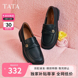 他她半岛玫瑰英伦风乐福鞋女鞋山茶花小皮鞋7WX22CA4黑色 37