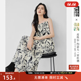 对白X凯伊莱文联名浪漫碎花吊带连衣裙女2025夏装新款高级感裙子 黑白花 S