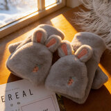 浩冠可爱毛茸茸手套女冬季少女韩版翻盖露指毛绒保暖加绒学生