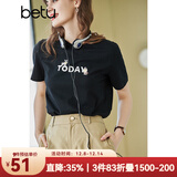 betu百图女装春装新款宽松韩版卡通印花短袖T恤ins潮JD2102T08 黑色 XS